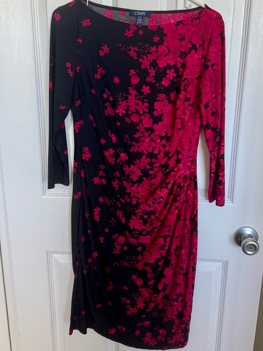 Chaps Black & Fuchsia Floral Long-Sleeve Sheath Dress